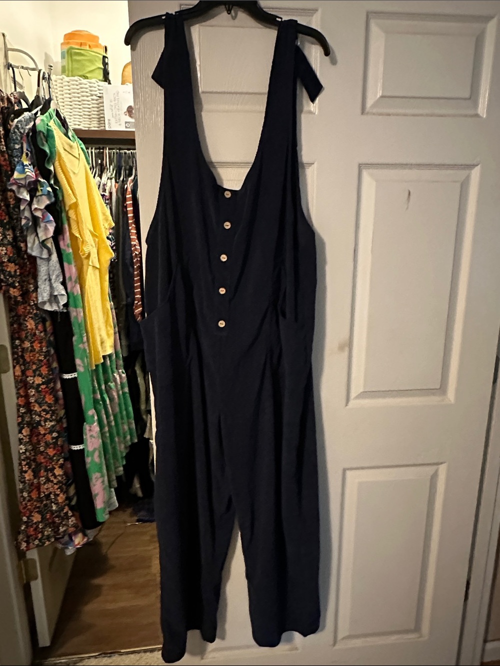 Women’s Navy Button-Front Jumpsuit